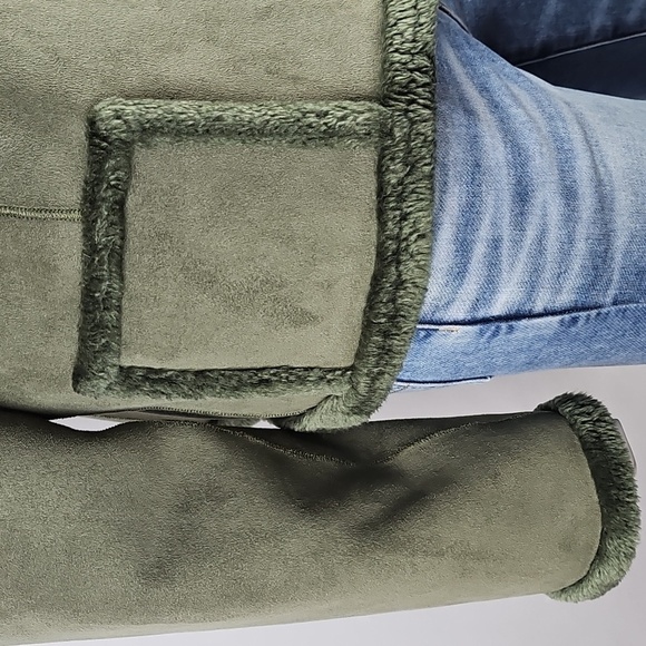 Anne Klein Moss Green Plush Faux Suede & Faux Fur Lined Jacket Coat - Picture 5 of 16
